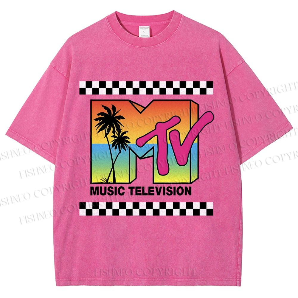 Unisex Mtv Sunset Printed Washed Tee