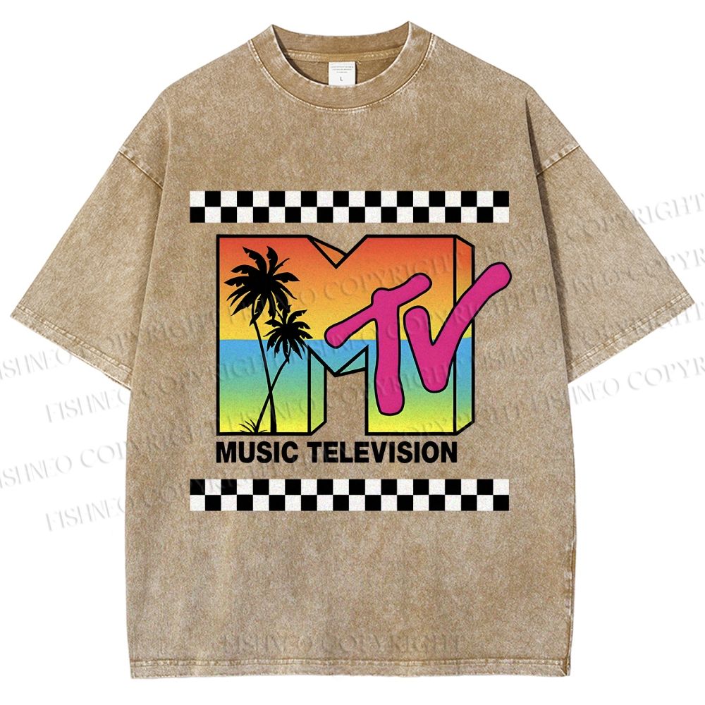 Unisex Mtv Sunset Printed Washed Tee
