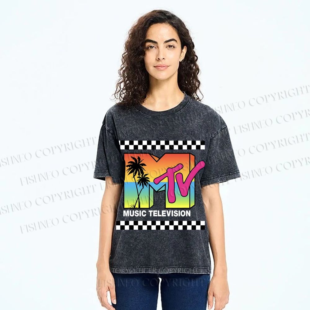 Unisex Mtv Sunset Printed Washed Tee