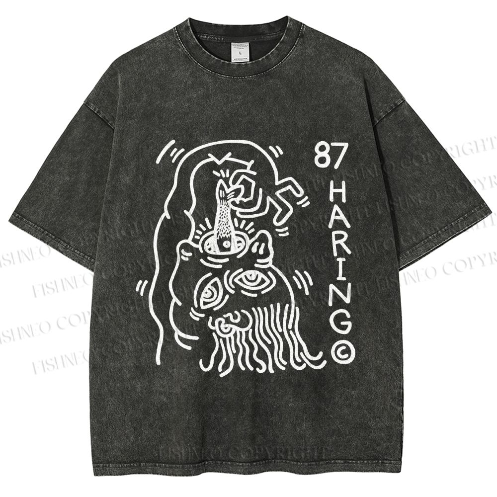 Unisex Keith Haring The Fish Eater Printed Washed Tee