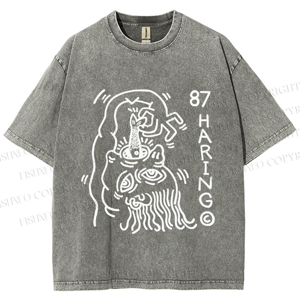 Unisex Keith Haring The Fish Eater Printed Washed Tee