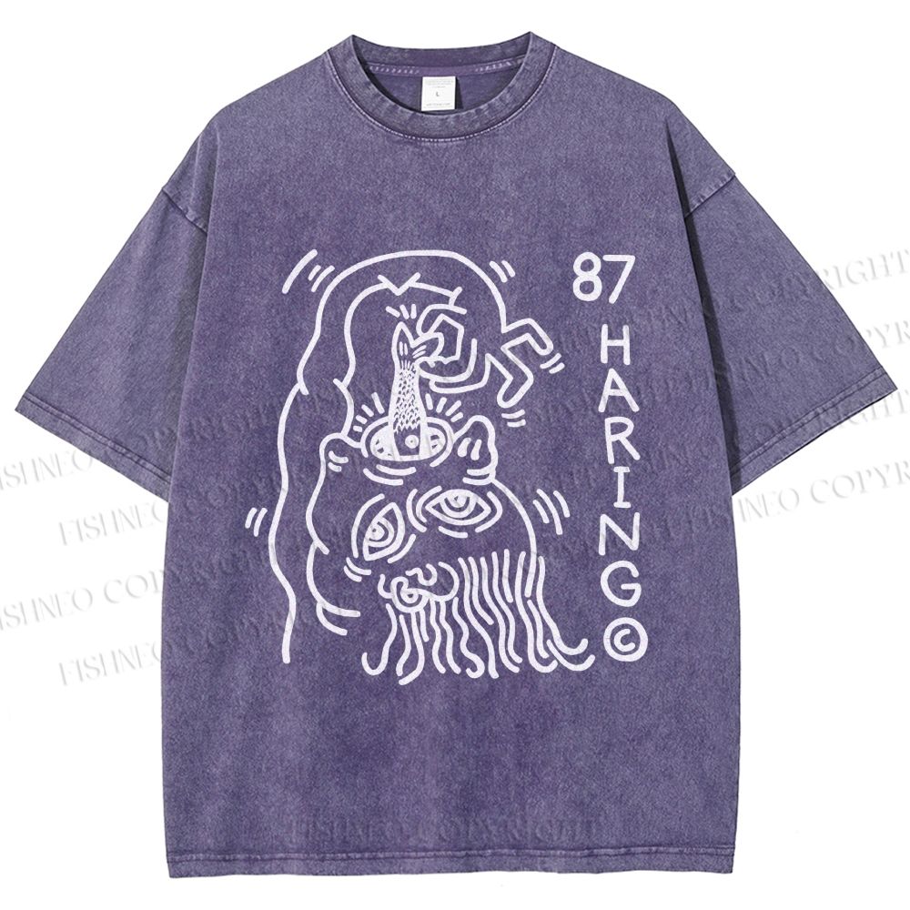 Unisex Keith Haring The Fish Eater Printed Washed Tee