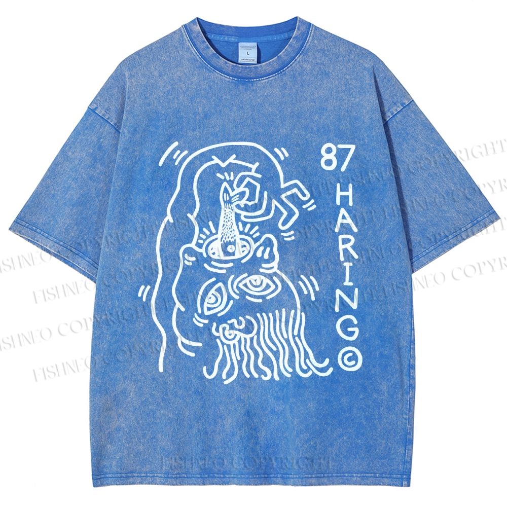 Unisex Keith Haring The Fish Eater Printed Washed Tee
