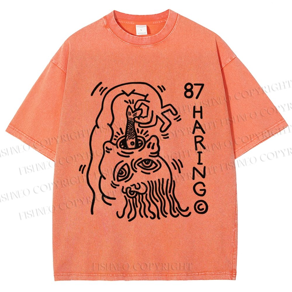 Unisex Keith Haring The Fish Eater Printed Washed Tee