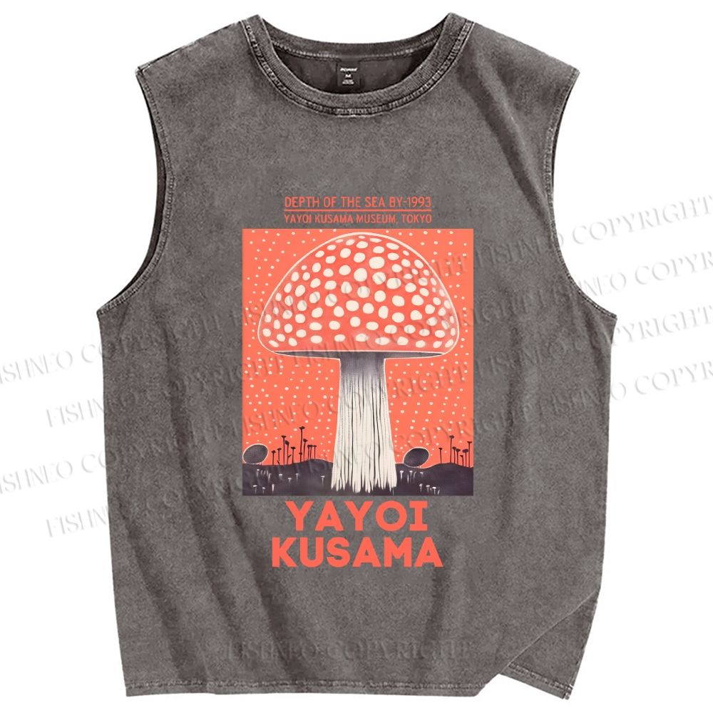 Unisex Yayoi Kusama Mushroom Printed Washed Tank Top
