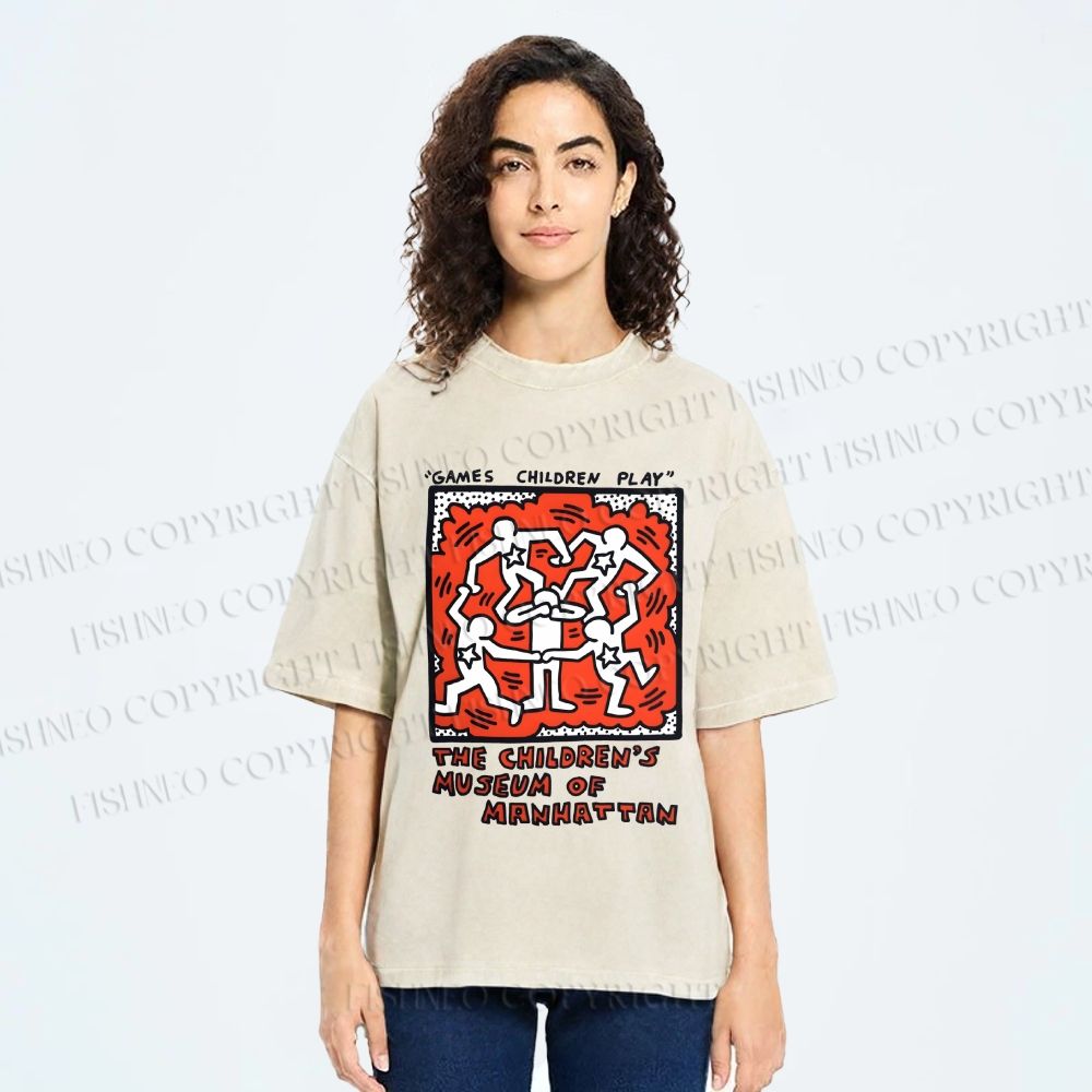 Unisex Keith Haring Children's Game Printed Washed Tee