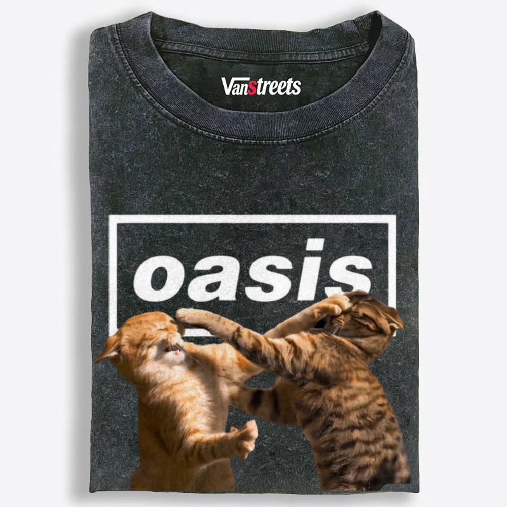 Meowsis: Cat Fight Retro Washed T-Shirt | 100% Cotton | Streetwear Essential