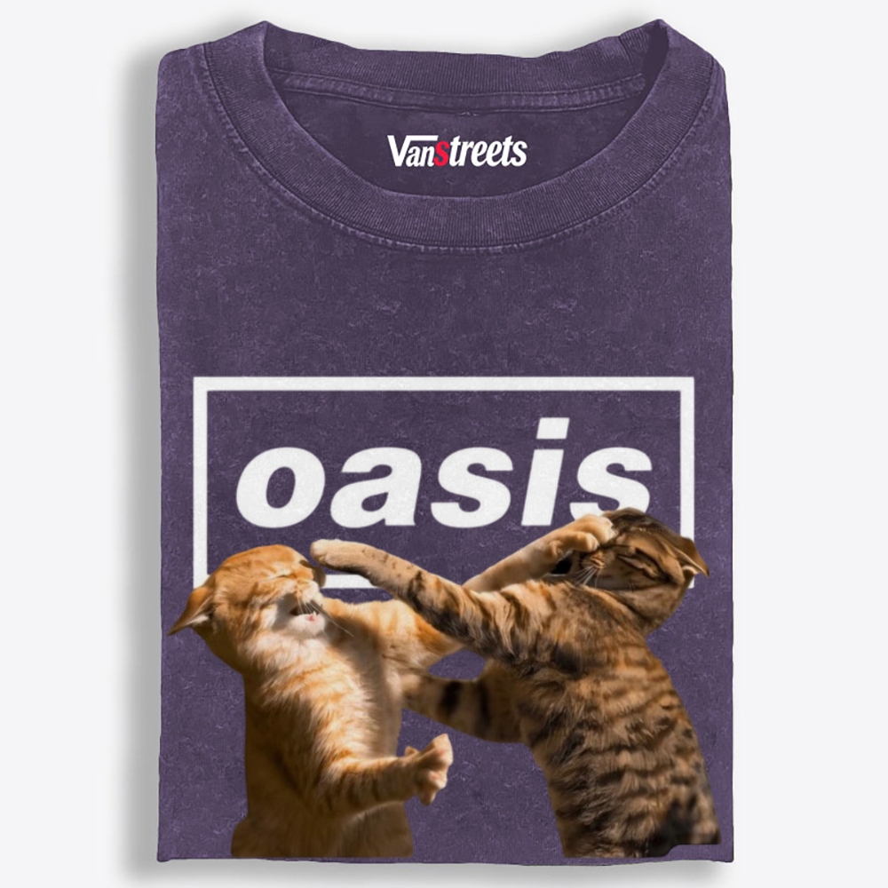 Meowsis: Cat Fight Retro Washed T-Shirt | 100% Cotton | Streetwear Essential