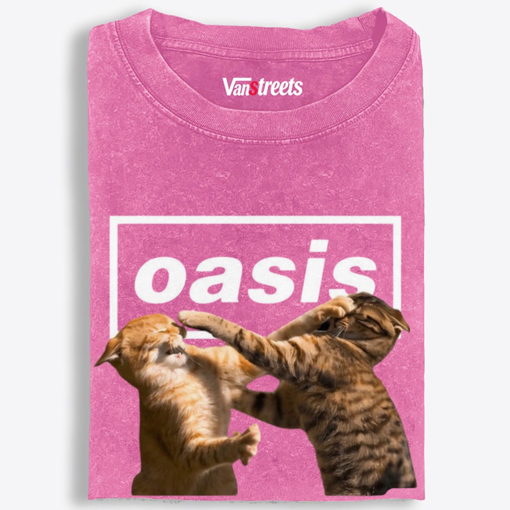 Meowsis: Cat Fight Retro Washed T-Shirt | 100% Cotton | Streetwear Essential
