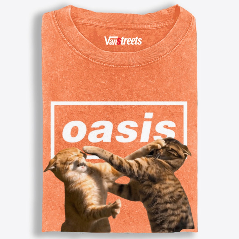 Meowsis: Cat Fight Retro Washed T-Shirt | 100% Cotton | Streetwear Essential