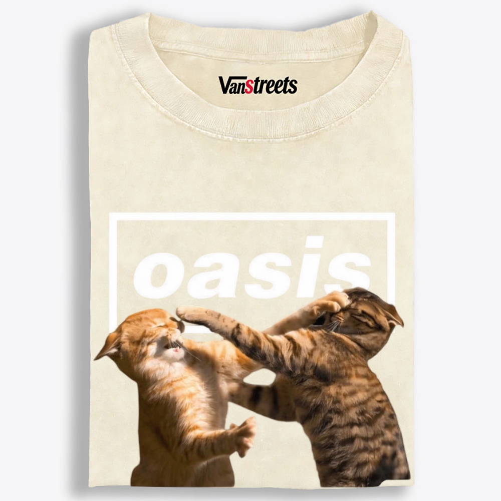 Meowsis: Cat Fight Retro Washed T-Shirt | 100% Cotton | Streetwear Essential