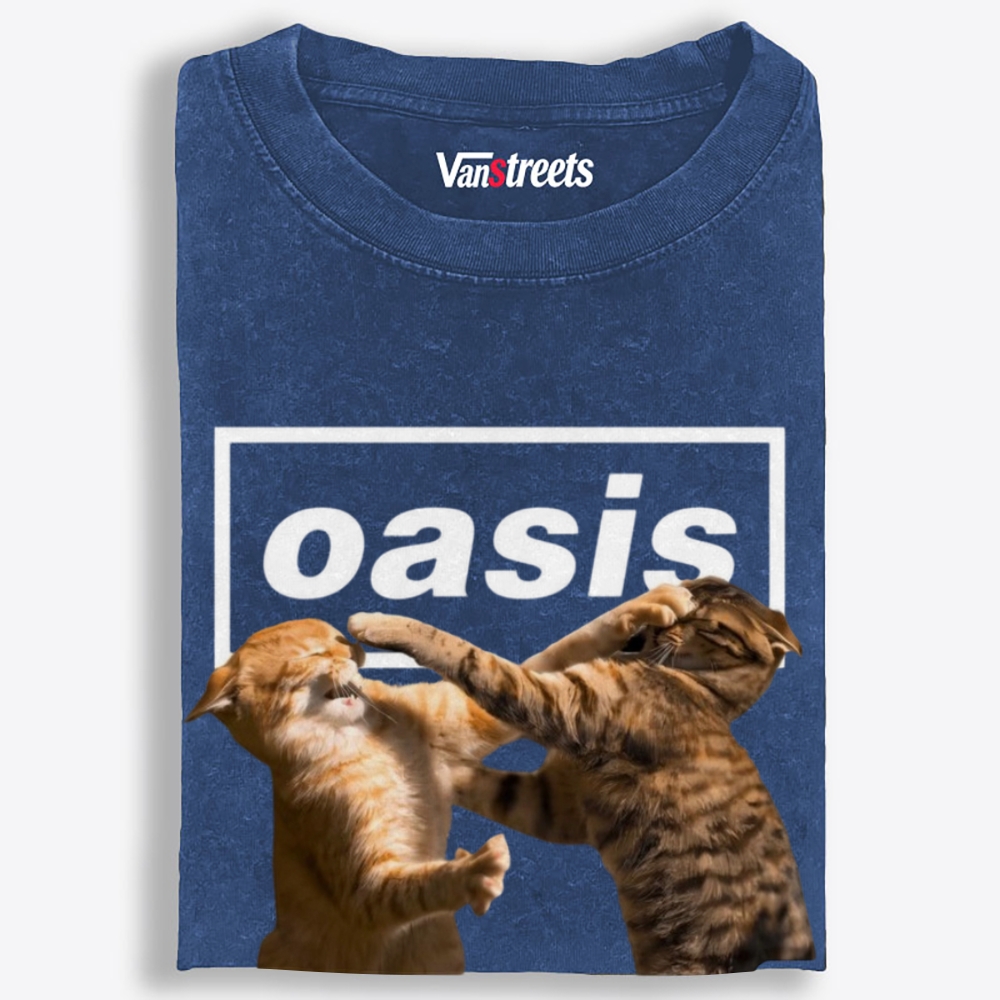 Meowsis: Cat Fight Retro Washed T-Shirt | 100% Cotton | Streetwear Essential