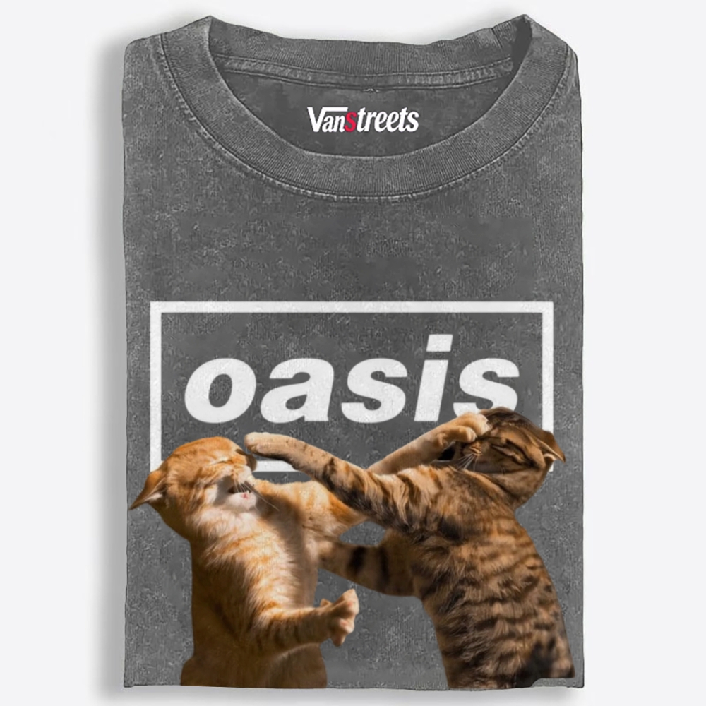 Meowsis: Cat Fight Retro Washed T-Shirt | 100% Cotton | Streetwear Essential