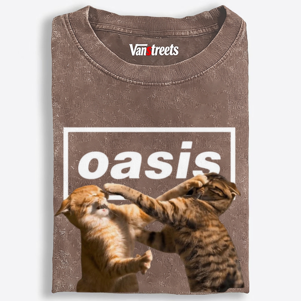 Meowsis: Cat Fight Retro Washed T-Shirt | 100% Cotton | Streetwear Essential