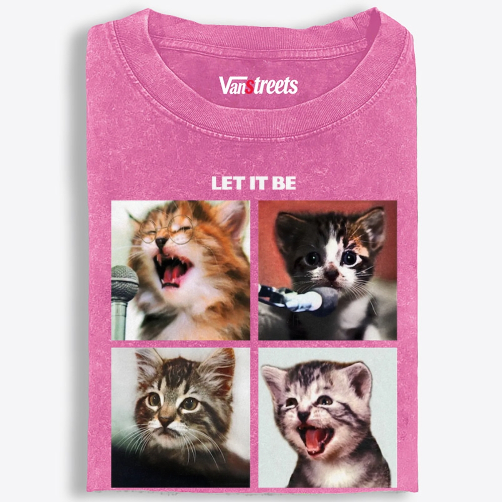 Let It Meow Retro Washed T-Shirt | 100% Cotton | Streetwear Essential