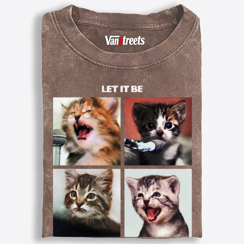 Let It Meow Retro Washed T-Shirt | 100% Cotton | Streetwear Essential
