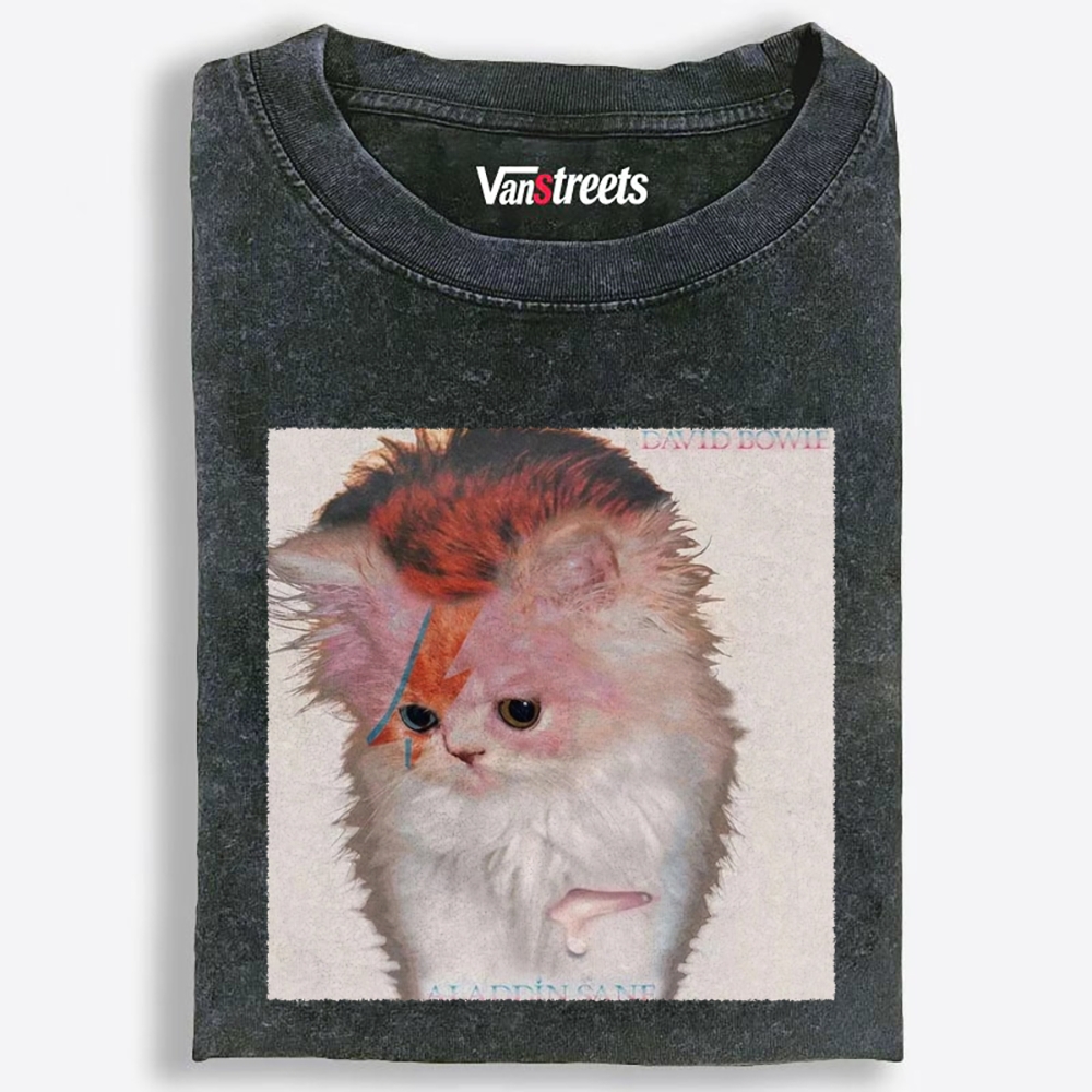 David Meowie Retro Washed T-Shirt | 100% Cotton | Streetwear Essential