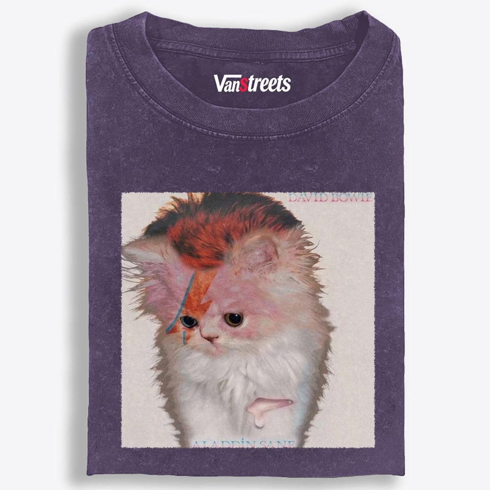 David Meowie Retro Washed T-Shirt | 100% Cotton | Streetwear Essential