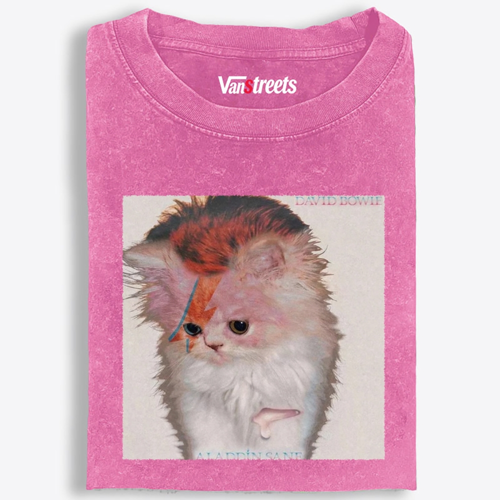 David Meowie Retro Washed T-Shirt | 100% Cotton | Streetwear Essential