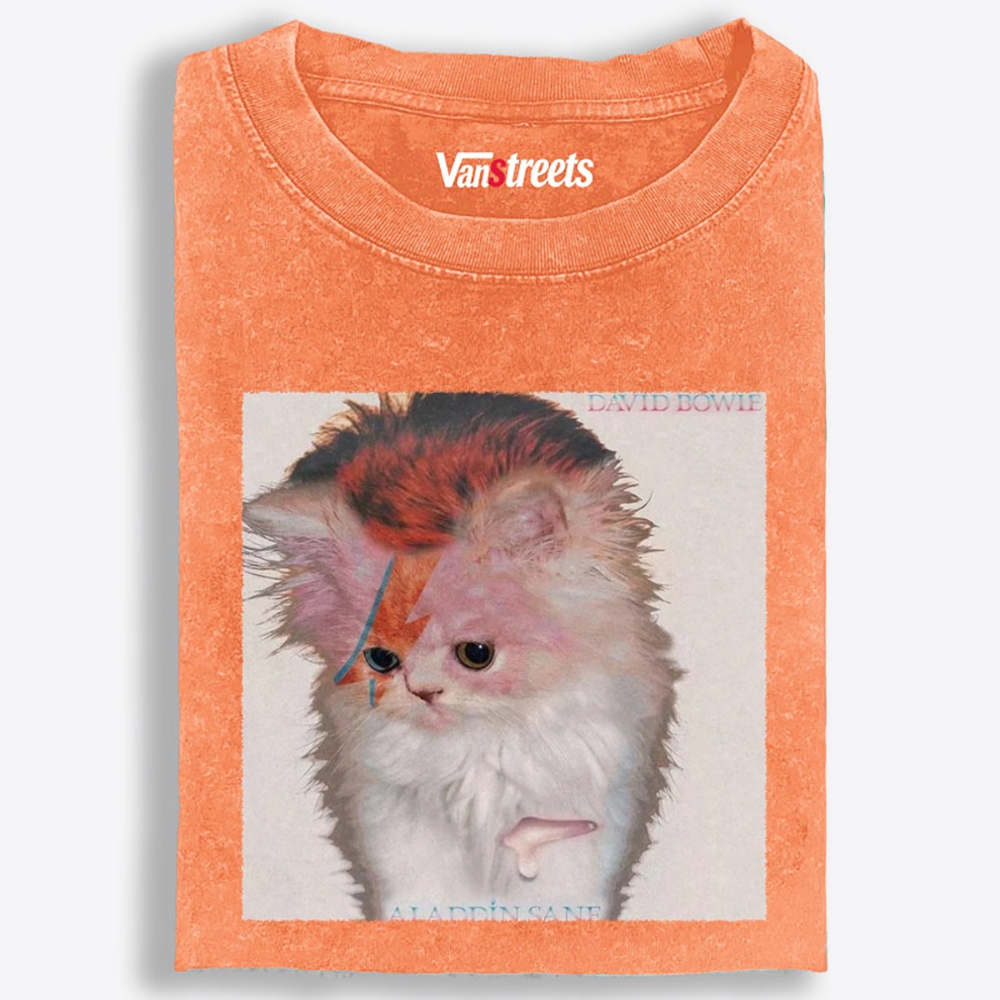 David Meowie Retro Washed T-Shirt | 100% Cotton | Streetwear Essential