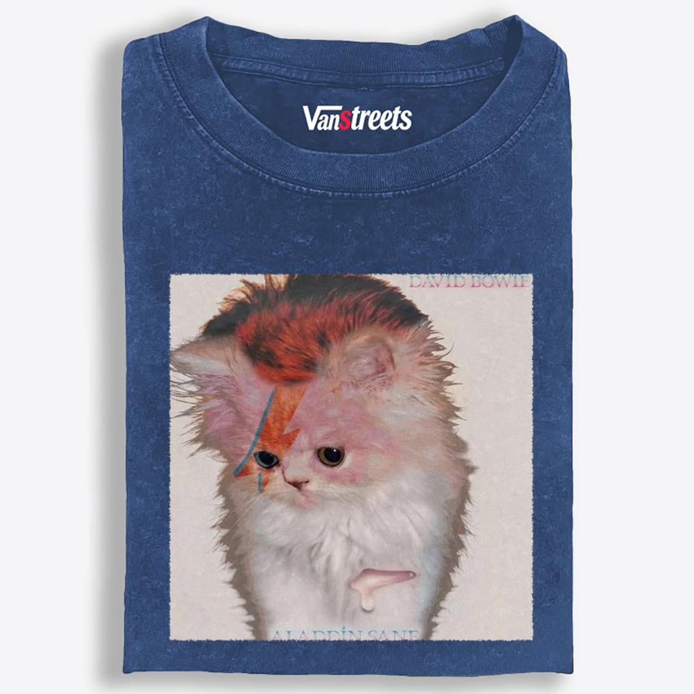 David Meowie Retro Washed T-Shirt | 100% Cotton | Streetwear Essential