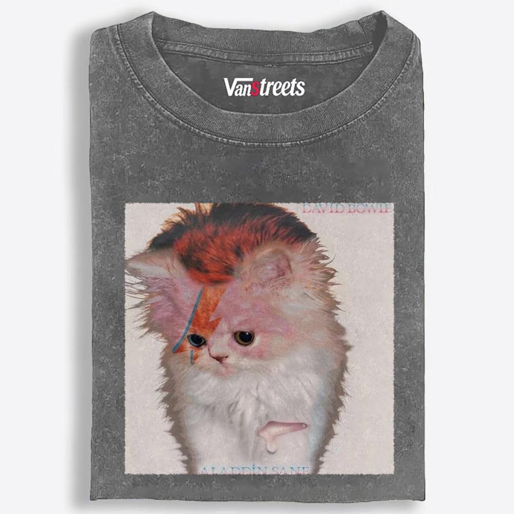 David Meowie Retro Washed T-Shirt | 100% Cotton | Streetwear Essential