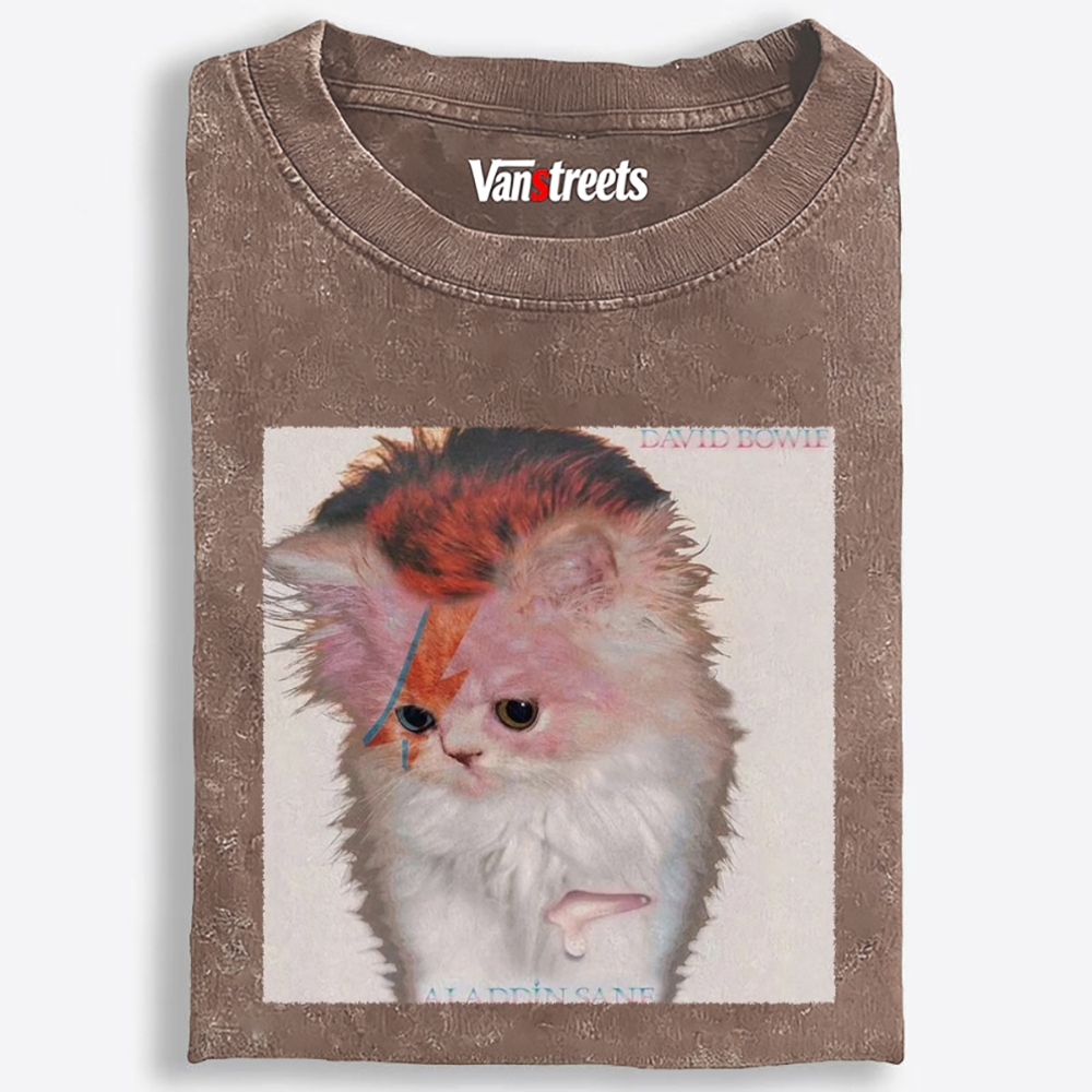 David Meowie Retro Washed T-Shirt | 100% Cotton | Streetwear Essential
