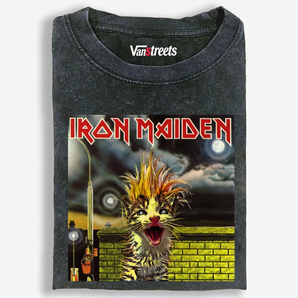 Iron Meowden Retro Washed T-Shirt | 100% Cotton | Streetwear Essential