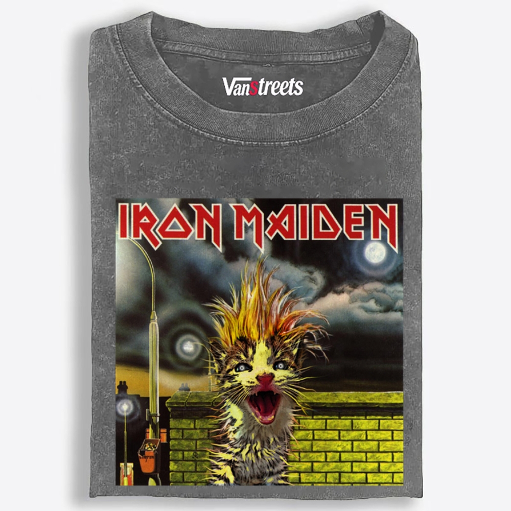 Iron Meowden Retro Washed T-Shirt | 100% Cotton | Streetwear Essential