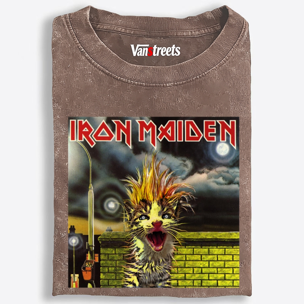 Iron Meowden Retro Washed T-Shirt | 100% Cotton | Streetwear Essential