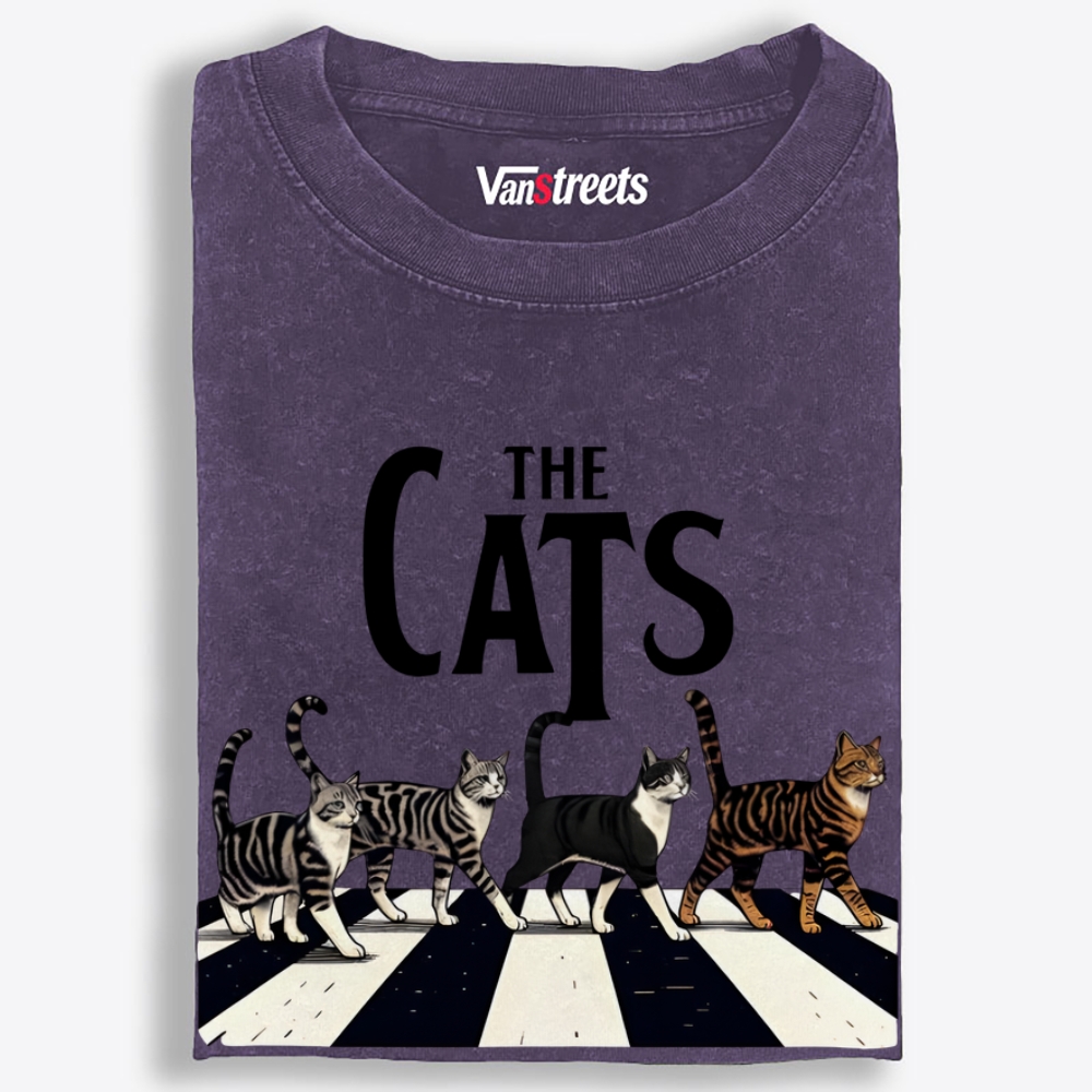 The Cats: Abbey Meow Retro Washed T-Shirt | 100% Cotton | Streetwear Essential