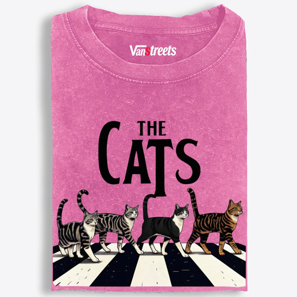 The Cats: Abbey Meow Retro Washed T-Shirt | 100% Cotton | Streetwear Essential