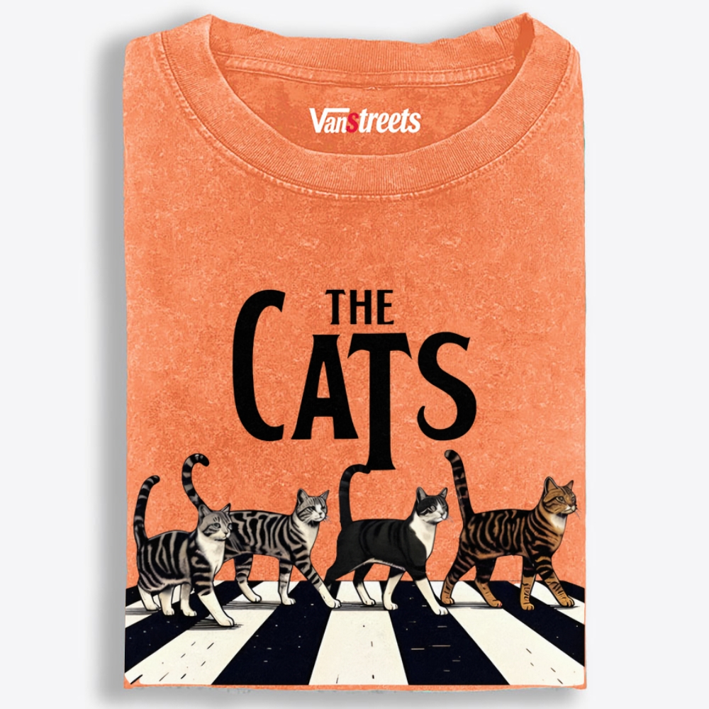 The Cats: Abbey Meow Retro Washed T-Shirt | 100% Cotton | Streetwear Essential