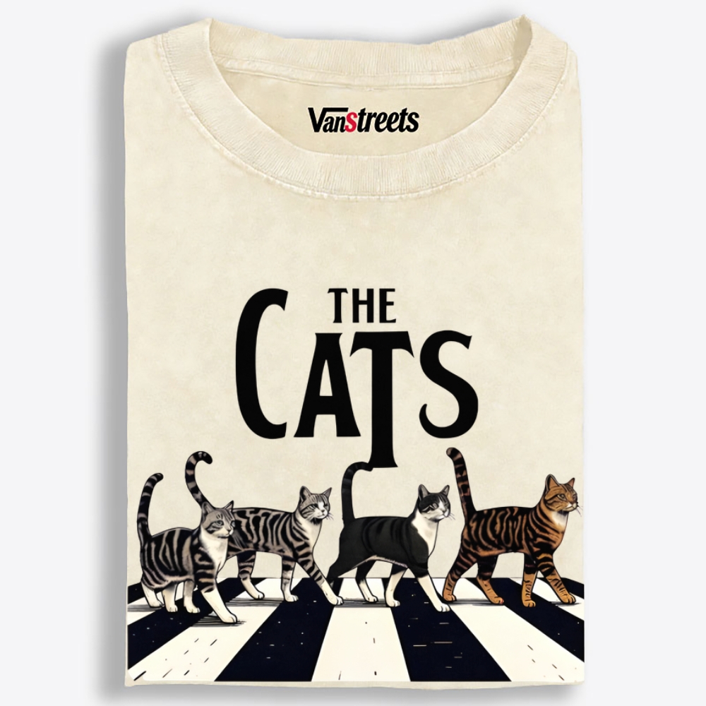 The Cats: Abbey Meow Retro Washed T-Shirt | 100% Cotton | Streetwear Essential