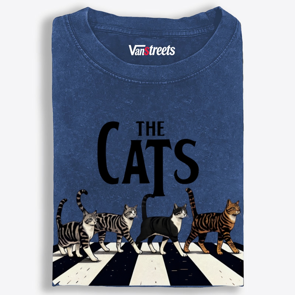 The Cats: Abbey Meow Retro Washed T-Shirt | 100% Cotton | Streetwear Essential