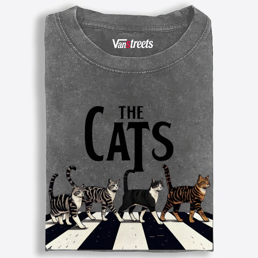 The Cats: Abbey Meow Retro Washed T-Shirt | 100% Cotton | Streetwear Essential