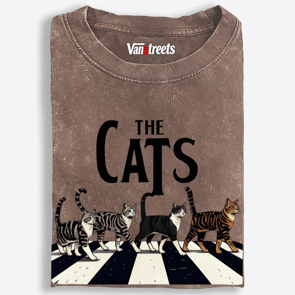 The Cats: Abbey Meow Retro Washed T-Shirt | 100% Cotton | Streetwear Essential