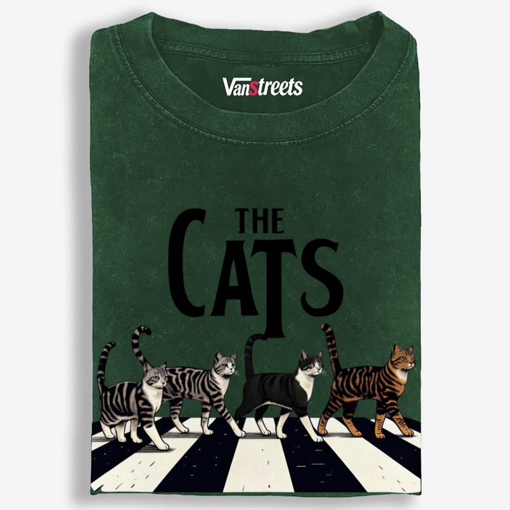 The Cats: Abbey Meow Retro Washed T-Shirt | 100% Cotton | Streetwear Essential