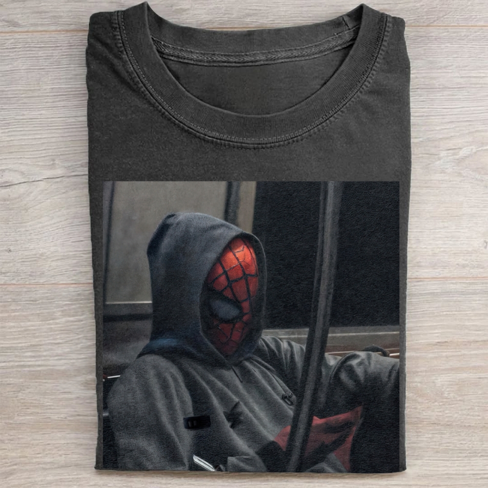 Urban Superhero Casual Hoodie Style Graphic Vintage Washed Tee