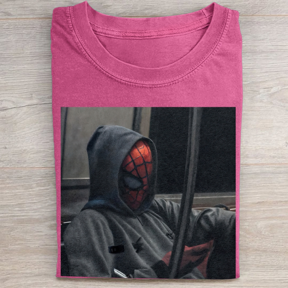 Urban Superhero Casual Hoodie Style Graphic Vintage Washed Tee