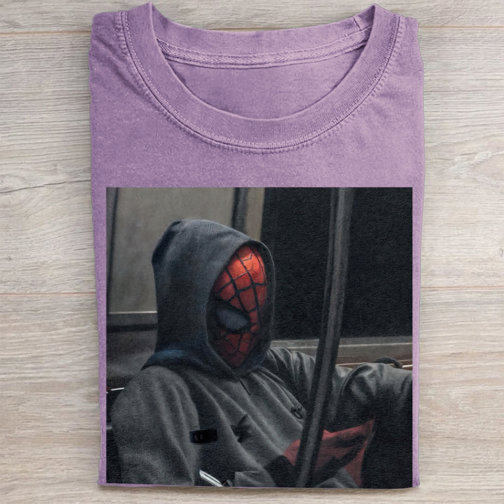 Urban Superhero Casual Hoodie Style Graphic Vintage Washed Tee