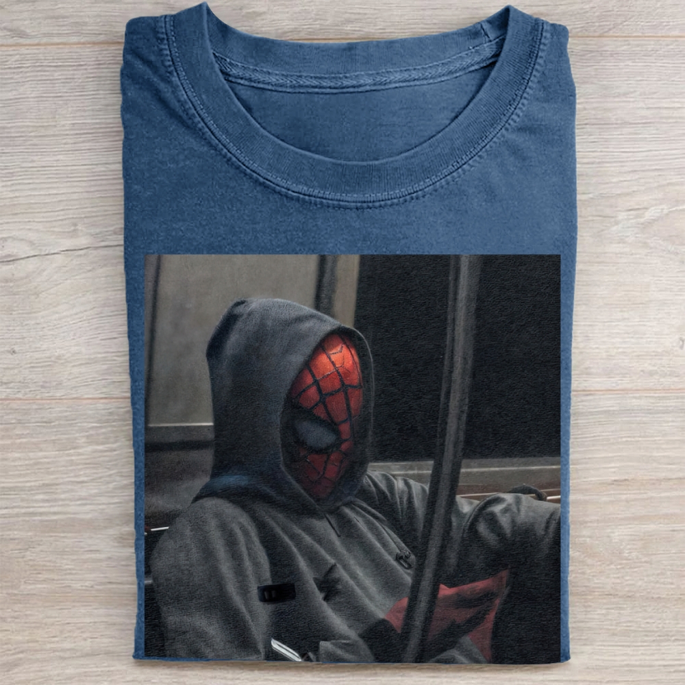 Urban Superhero Casual Hoodie Style Graphic Vintage Washed Tee
