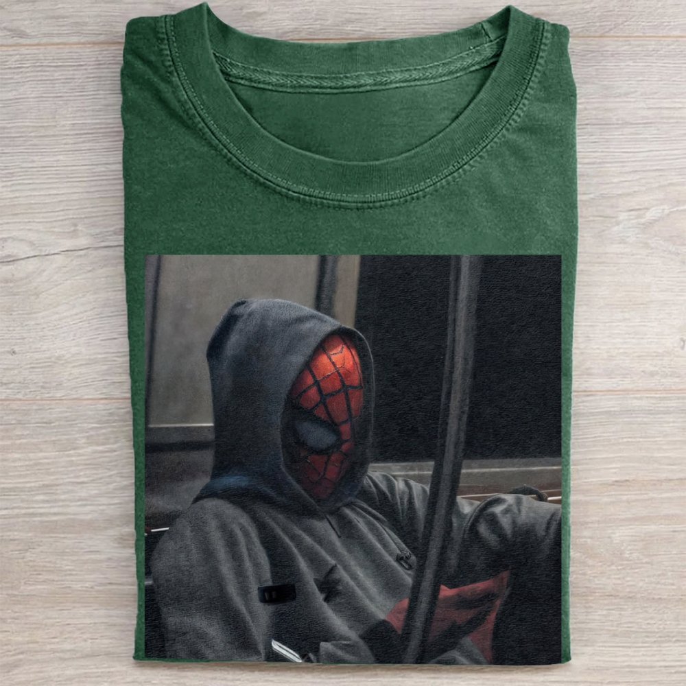 Urban Superhero Casual Hoodie Style Graphic Vintage Washed Tee