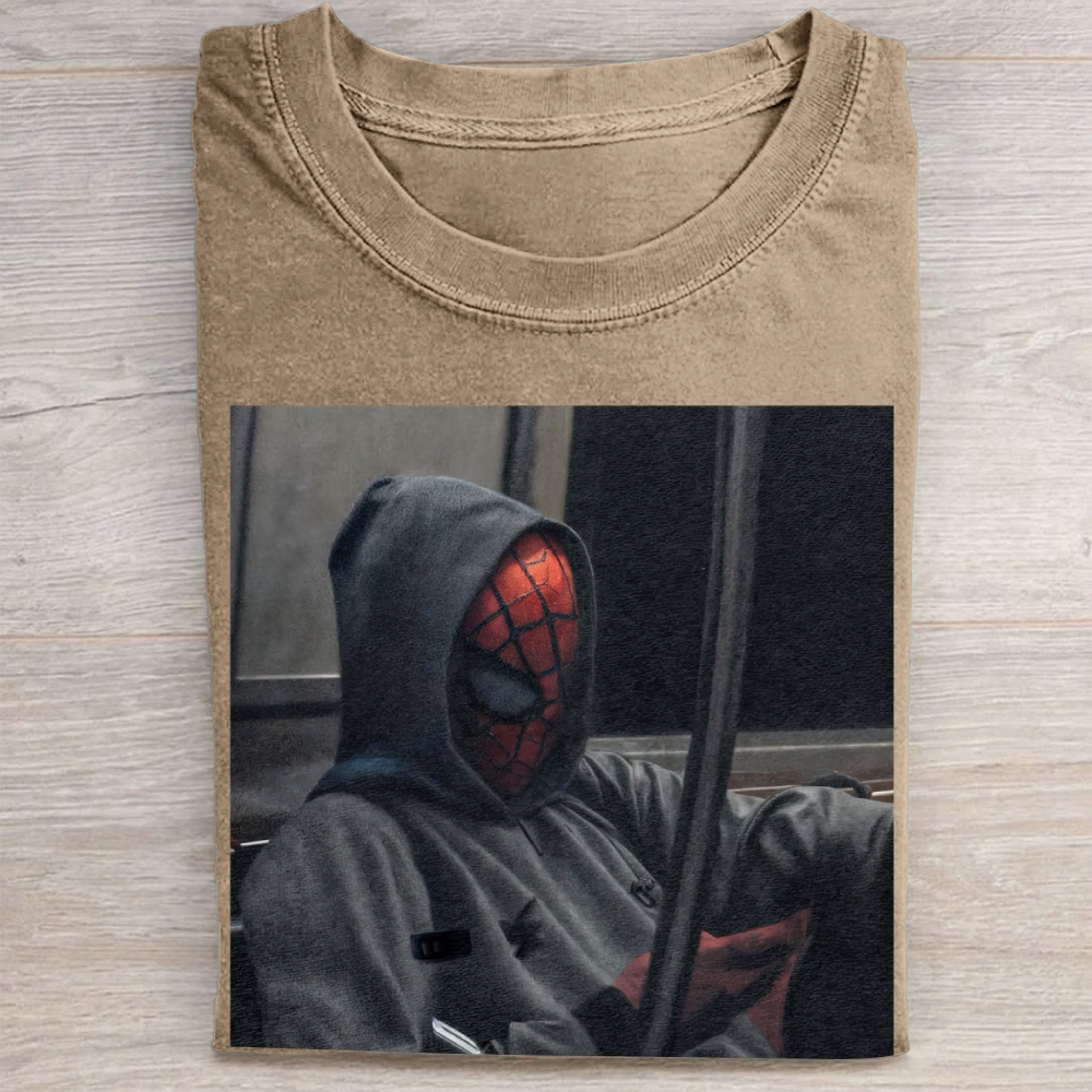 Urban Superhero Casual Hoodie Style Graphic Vintage Washed Tee