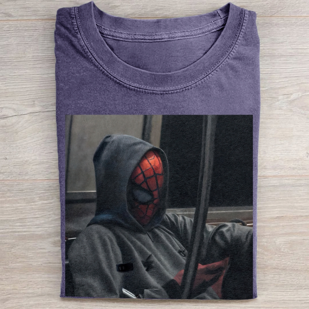 Urban Superhero Casual Hoodie Style Graphic Vintage Washed Tee