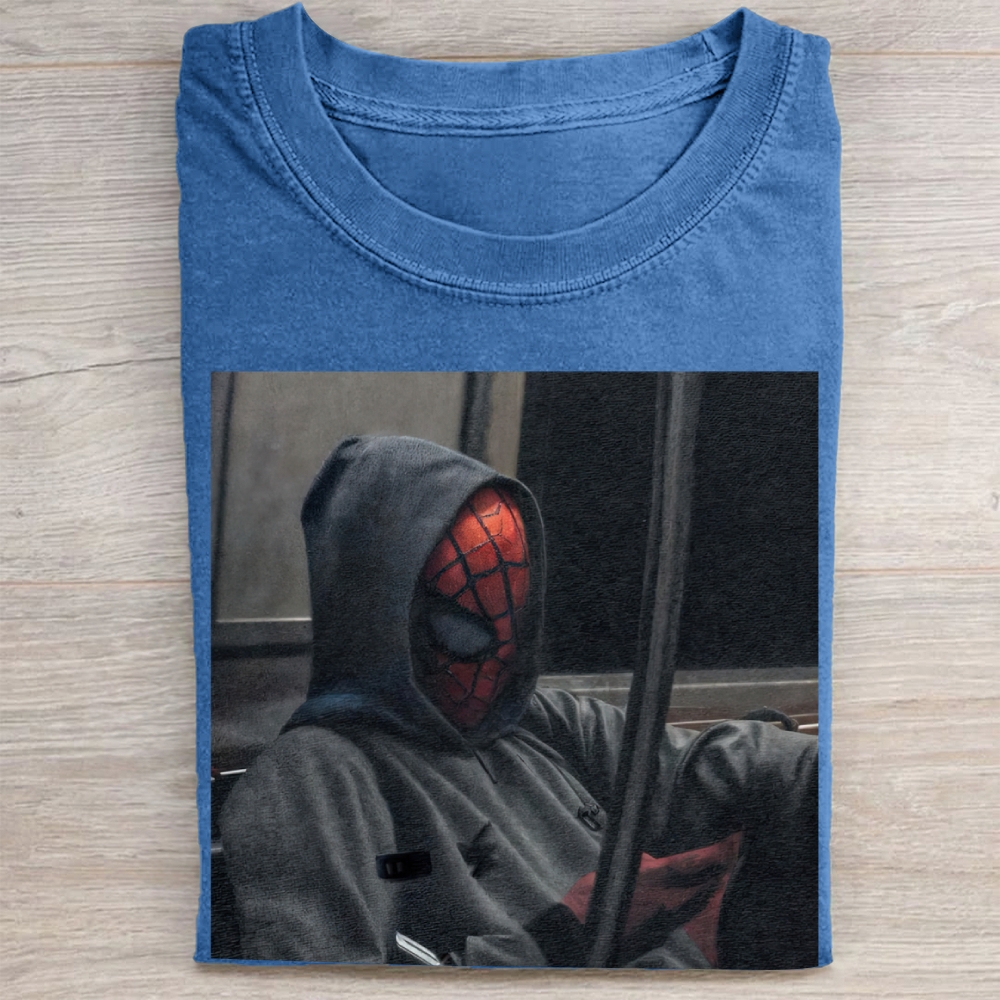 Urban Superhero Casual Hoodie Style Graphic Vintage Washed Tee