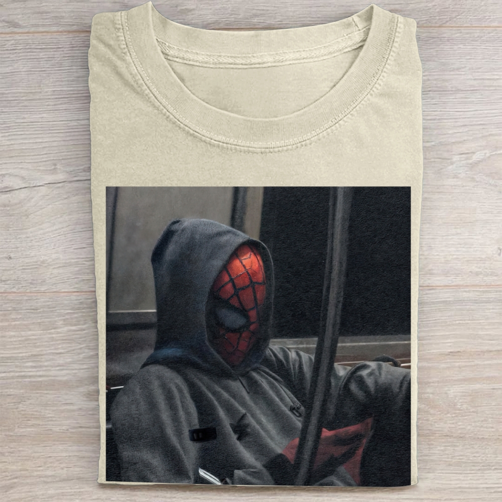 Urban Superhero Casual Hoodie Style Graphic Vintage Washed Tee