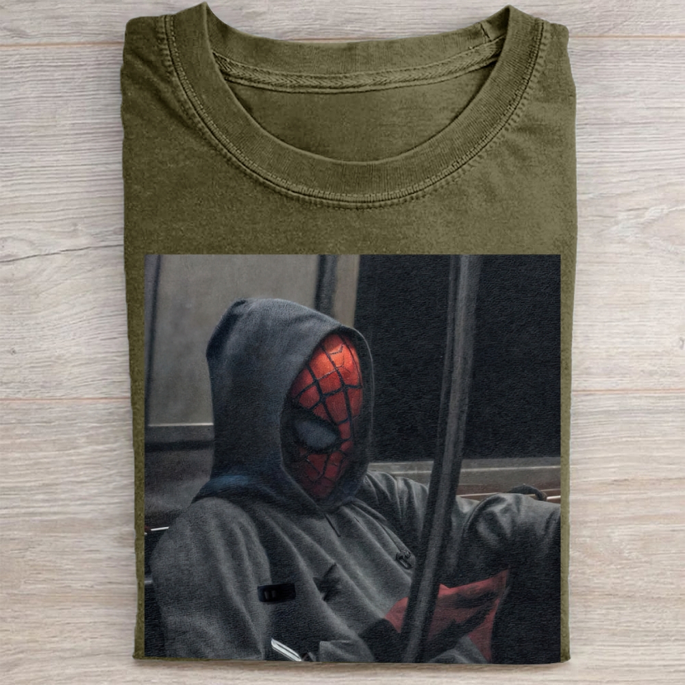 Urban Superhero Casual Hoodie Style Graphic Vintage Washed Tee