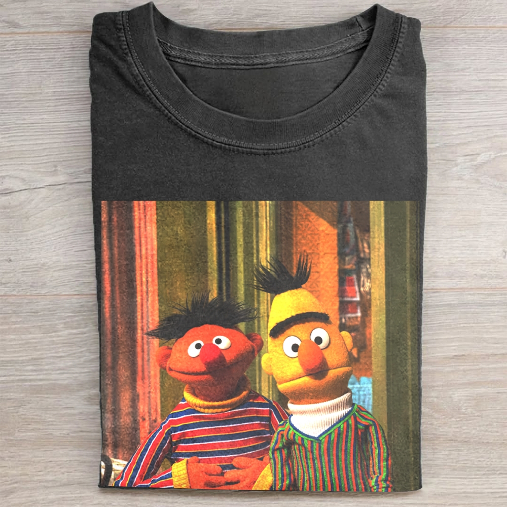 Classic Puppet Duo Nostalgic Graphic Vintage Washed Tee 