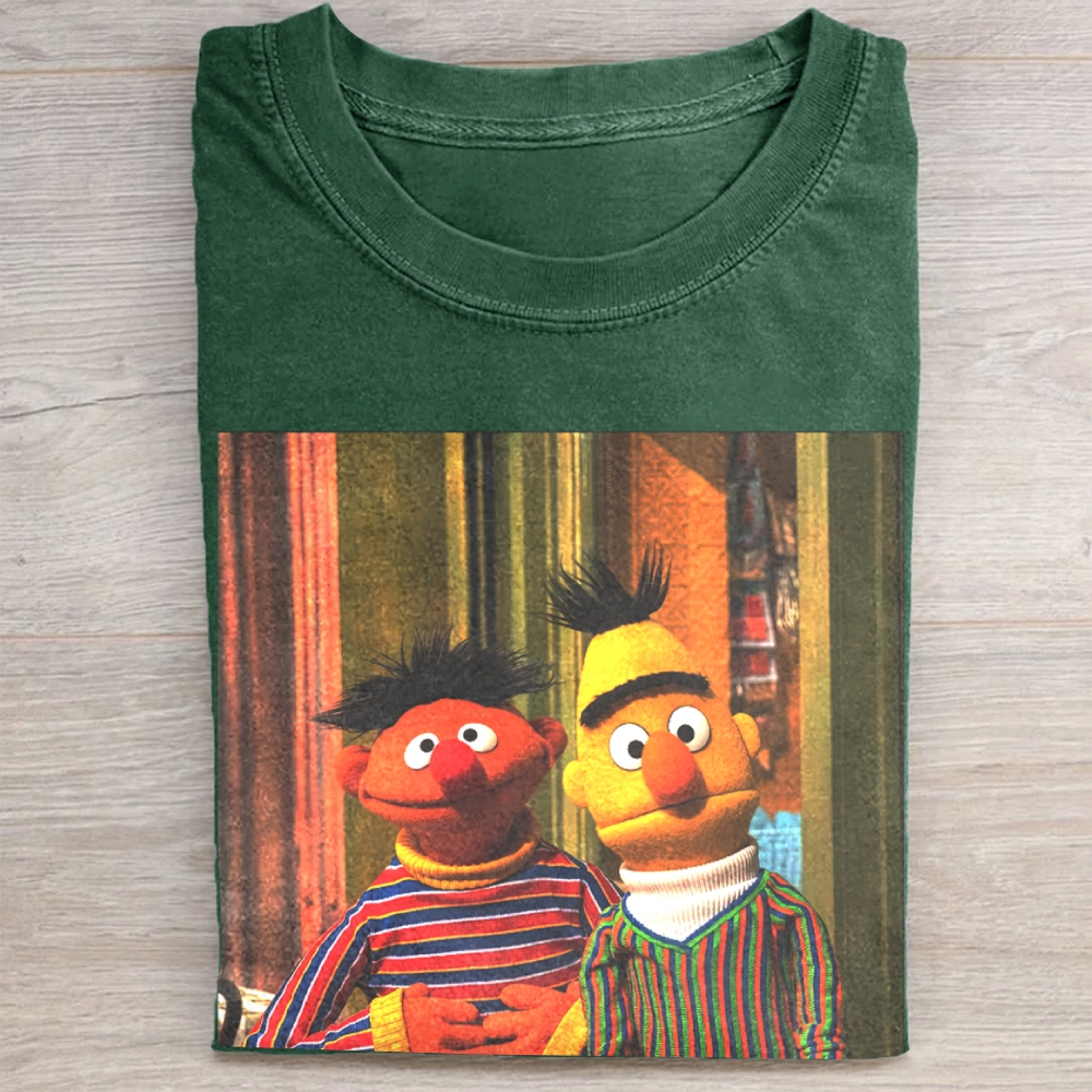 Classic Puppet Duo Nostalgic Graphic Vintage Washed Tee 